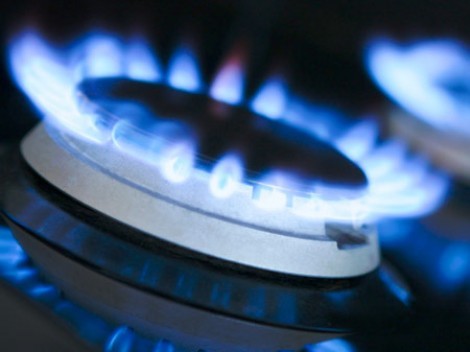 Blue gas flame burning cleanly on a burner